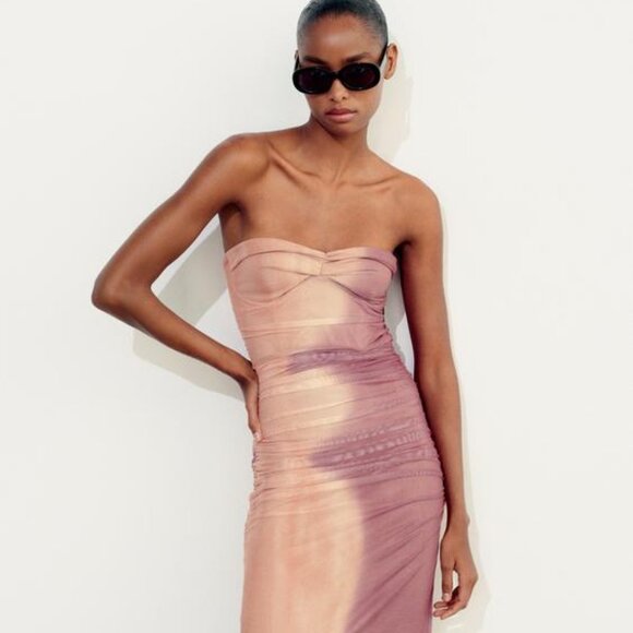 NWT SHADES OF PINK PRINTED TULLE DRESS - Picture 9 of 13